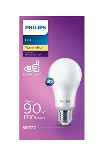 Philips 13W Energy Saving LED Bulb, E27, Warm White, 15000h Lifetime