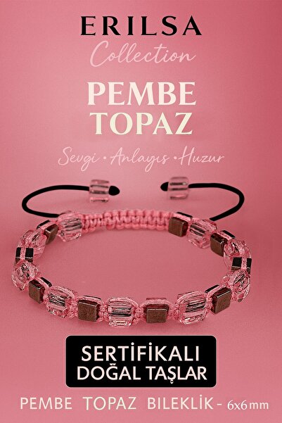 Erilsa سوار من حجر التيراهيرتز الطبيعي المعتمد - حجر التوباز الوردي 6×6 مم - ...