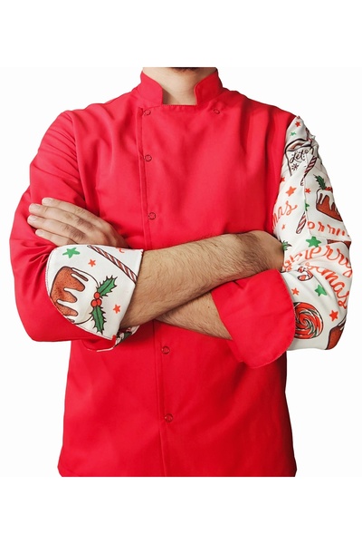 Ant Rotagrup Üniforma ve İş Elbiseleri Шефска яке с мотиви, унисекс, с копчета, с дълги ръкави, за кухня, с мотиви на захар