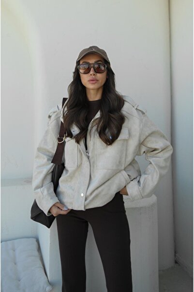 Havoş Stone Color Premium Fabric Leather Suede Jacket