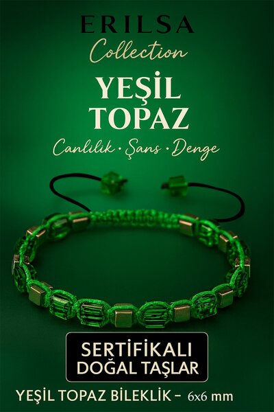 Erilsa حجر التيراهيرتز الطبيعي المعتمد - سوار حجر التوباز الأخضر - حجر الحيوي...
