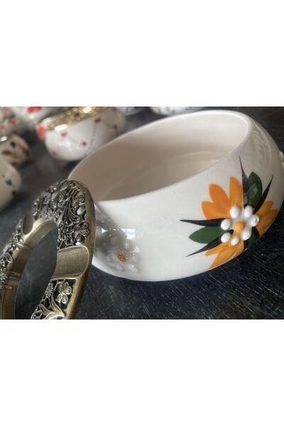 RGS HOMELİFE Handmade Ashtray with Flower and Fruit Patterns with Lid, Decorative Gift Presentation Tray