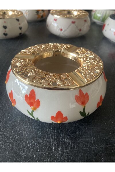 RGS HOMELİFE Handmade Ashtray with Flower and Fruit Patterns with Lid, Decorative Gift Presentation Tray