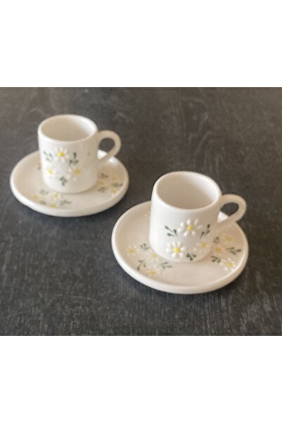 RGS HOMELİFE SERAMİK 2'li Çiçek ve Meyve Desenli Dekorlu TÜRK Kahve Fincan Seti 4 Parça "%100 Yerli Ürün"