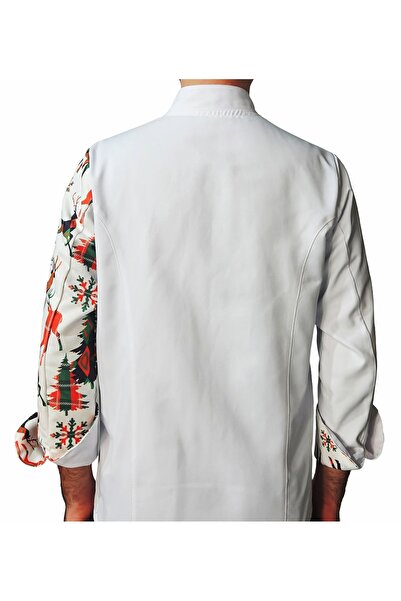 Ant Rotagrup Üniforma ve İş Elbiseleri Chef Jacket Patterned Unisex Snap Fastener Long Sleeve Chef Cook Kitchen Jacket Deer Patterned