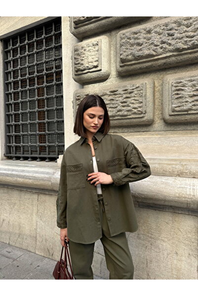 MİA NOURA Women's Pockets, Sleeves and Back Are Embroidered