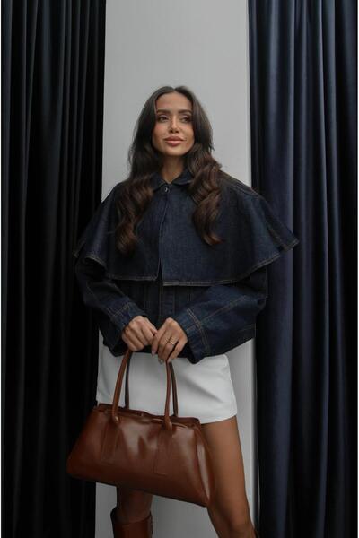 Havoş Navy Blue Cape Detailed Denim Jacket