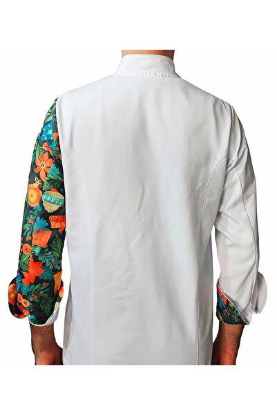 Ant Rotagrup Üniforma ve İş Elbiseleri Chef Jacket Patterned Unisex Snap Fastener Long Sleeve Chef Cook Kitchen Jacket Ornamental Patterned