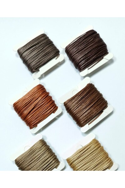 Eskişehir hobi sanat 1 Mm 6 Metre 8 Renk Mumlu ip ( TOPLAM 48 METRE ) Kolye Takı Tasarım Makrome Bileklik Saraç İpi