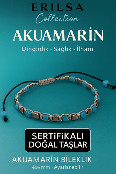 Erilsa سوار من حجر التيراهيرتز الطبيعي المعتمد - حجر الأكوامارين 4×4 مم - حجر...