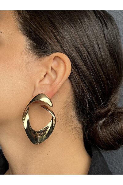 nunu takı Circular Gold Color Big Earrings