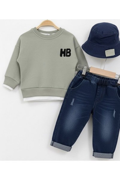P&H BABYWEAR Double-Sided Embroidered Sweatshirt with Hat 3-Piece Baby Boy/Child Set
