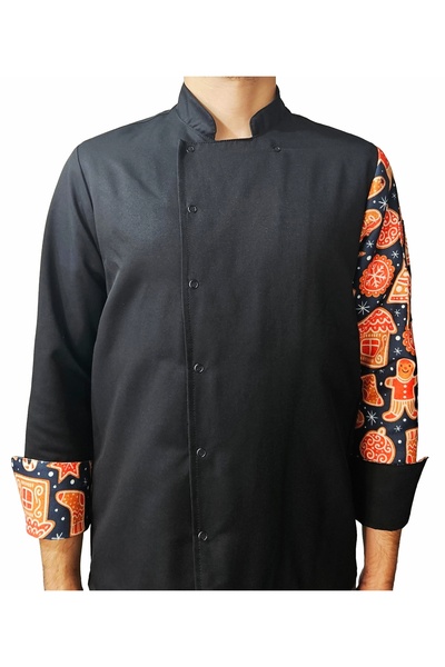 Ant Rotagrup Üniforma ve İş Elbiseleri Шефска яке с мотиви, унисекс, с копчета, с дълги ръкави, за кухня, с мотиви на бисквитки