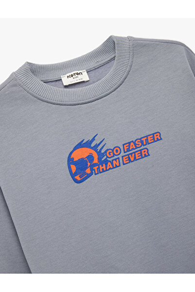 Koton Pamuklu Uzun Kollu Bisiklet Yaka Baskılı Sweatshirt