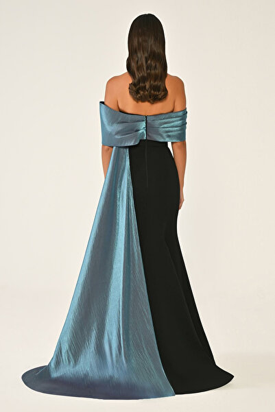 ALFABETA Alpha Beta Off-the-Shoulder Crepe Evening Dress with Train and Top Accessory