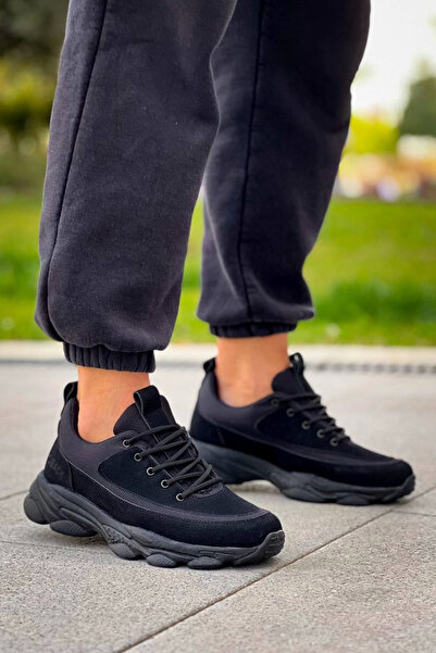 Ethab Ticaret KB-707 Black Suede Black High Sole Lace Up Casual Men's Shoes