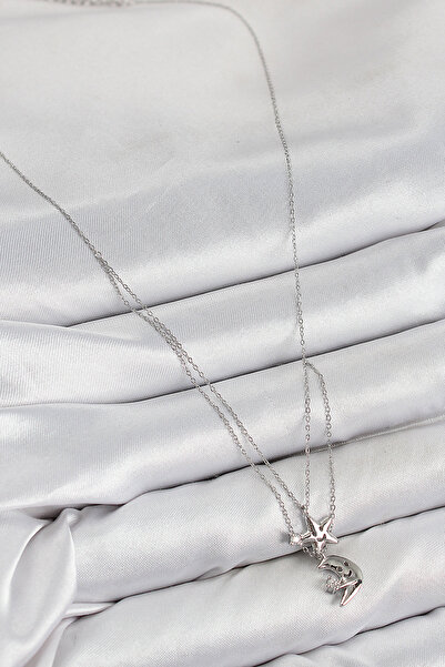 Skygo Brass Zircon Stone Star and Moon Model Silver Color Women's Necklace - Tj-Bko10423