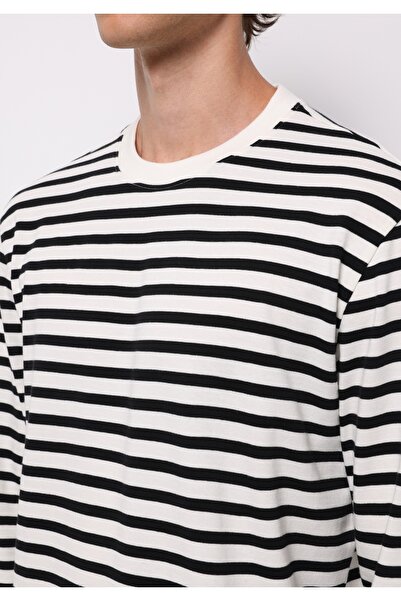 Colin's Comfort Fit Yuvarlak Yaka Çizgili Erkek Siyah Uzun Kol Tişört