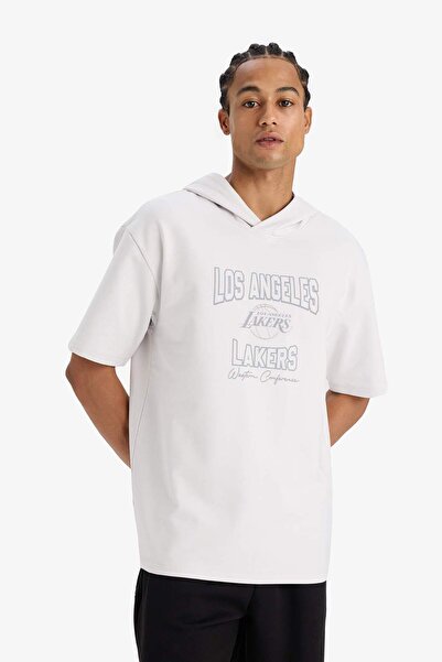 DeFacto Defactofit Nba Los Angeles Lakers Boxy Fit Hooded Back Printed Short Sleeve T-Shirt E8766Ax25Au