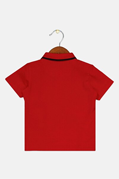 John Richmond Toddlers Boy Spread Collar Short Sleeve Brand Logo Polo Shirt, Red