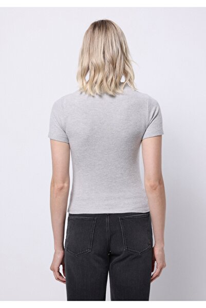 Colin's Slim Fit Stand Collar Απλό γυναικείο μπλουζάκι με κοντό μανίκι σε γκρι χρώμα