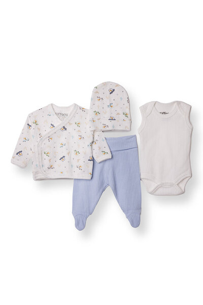 Tiffany Erkek Bebek Yenidoğan Prematüre Set İnterlok Zarf Yaka Uzun Kol Patikli Paça