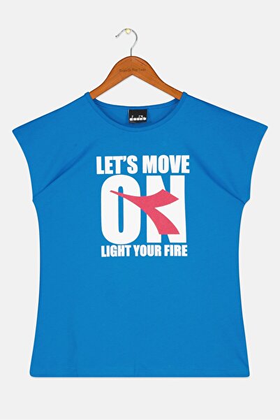 Diadora بلوزة بأكمام قصيرة وطبعة جرافيكية للبنات الصغار، مجموعة زرقاء