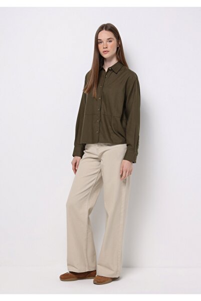 Colin's Πουκάμισο Relax Fit Λαιμόκοψη Απλό Γυναικείο Πράσινο Μακρυμάνικο Πουκάμισο