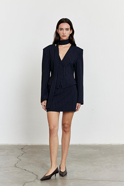 FACETTE Fusta mini cu dungi bleumarin