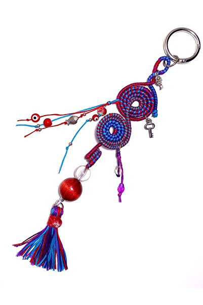 She Sells El Yapımı Bereket Charmı – Nazar Boncuklu, Anahtarlı ve Balık Figürlü Püsküllü Çanta Süsü