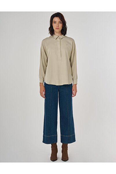 Kayra Half Placket Viscose Shirt Mold Green