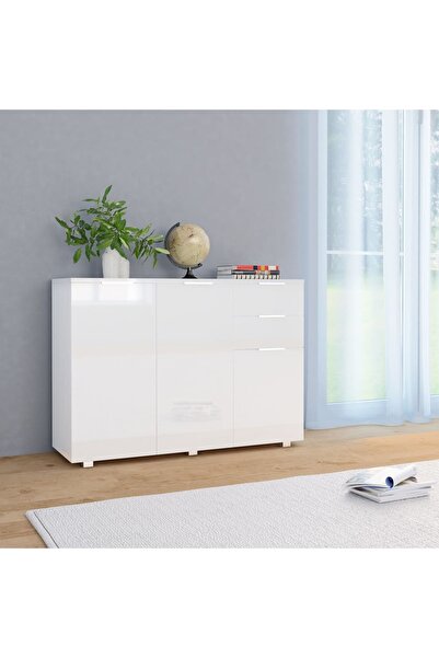 vidaxl خزانة جانبية بيضاء لامعة 107x35x80.5 سم