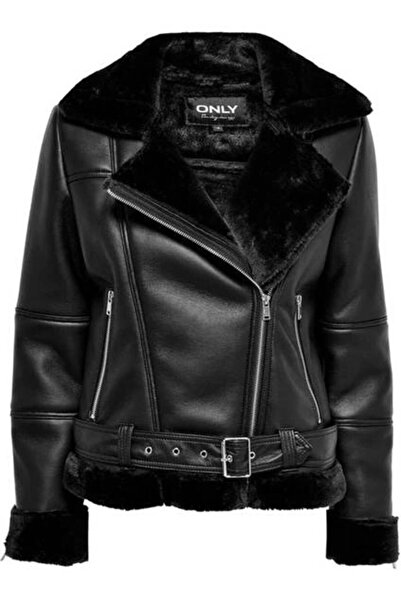 ONLY Γούνινο Λεπτομερές Μαύρο Γυναικείο Παλτό 15260002