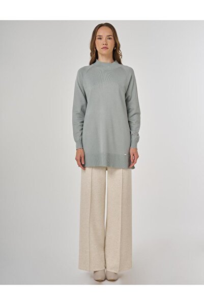 Kayra Yarım Balıkçı Yaka Viskon Triko Tunik Yosun Yeşili