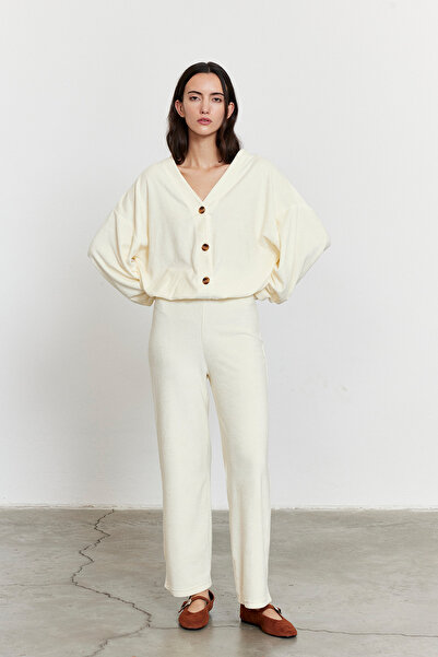 FACETTE Towel Fabric Trousers Beige