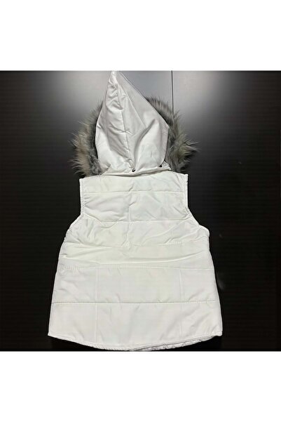 LOVE MAXX Fur Collar Hooded Vest White
