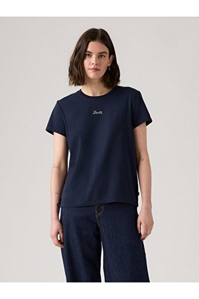 Levi's Women's Circular Neck Patterned Navy Blue T-Shirt Tee 17369-3156