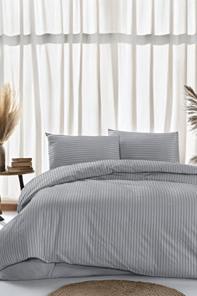 evdehome Set de lenjerie de pat din satin cu dungi din bumbac |   Cearșaf ela...