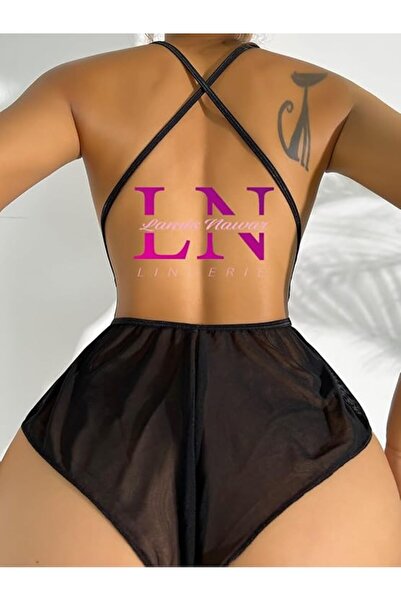 Lamis Nawar Lingerie Black Lace & Sheer Babydoll Teddy - One Size (Model 411)