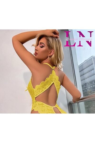 Lamis Nawar Delicate Lace Teddy Bodysuit - Deep V-Neck, Floral, Plus Size (Model 488)