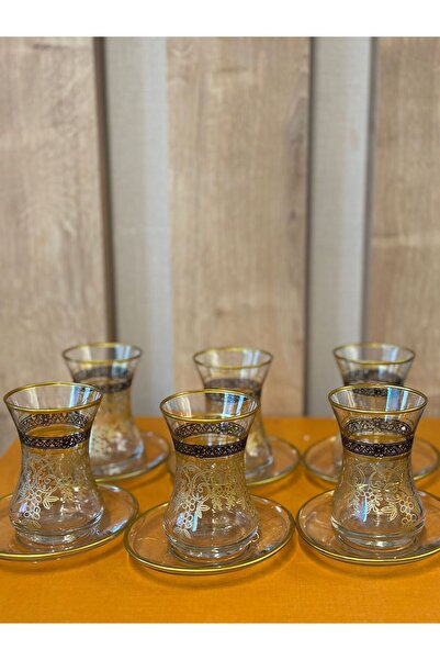 Ecvatorline Store Desenli Cam Çay Bardağı Seti – 6’lı İnce Belli Tabaklı Çay ...