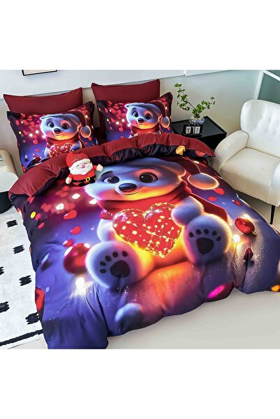 CHIRASO Christmas Bedding CHIRASO, 5D, ELASTIC Sheet 180x200+30cm, Duvet Cover, 4 Pillowcases, Teddy Bear