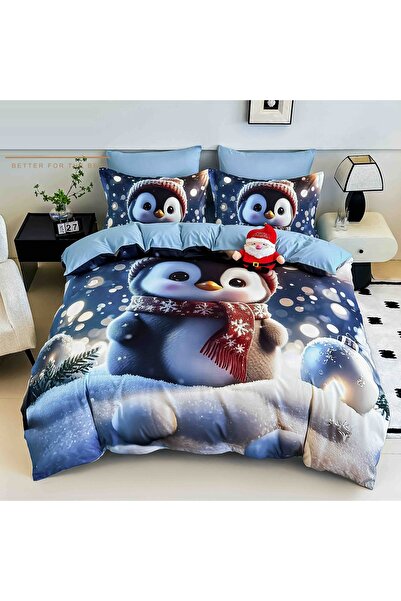 CHIRASO Christmas Bedding CHIRASO, 5D, ELASTIC Sheet 180x200+30cm, Duvet Cover, 4 Pillowcases, Penguin