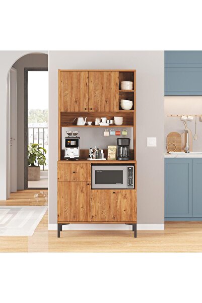 ZEYTUN Kahvenza Kahve Köşesi Dolabı – Atlantik Renk, Raflı, Modern Tasarım, Kahve Makinesi Standlı