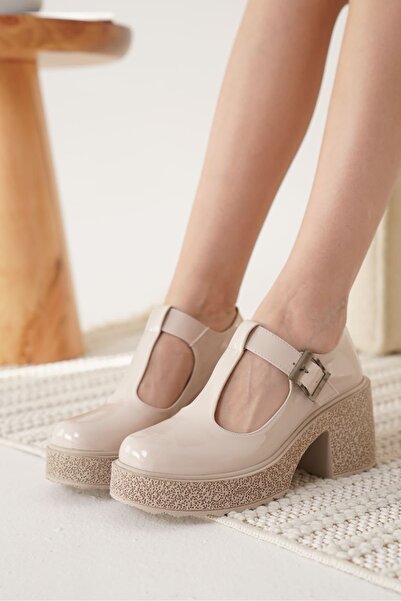 modaserdem Modasrdm Women's Beige Patent Leather Casual Shoes