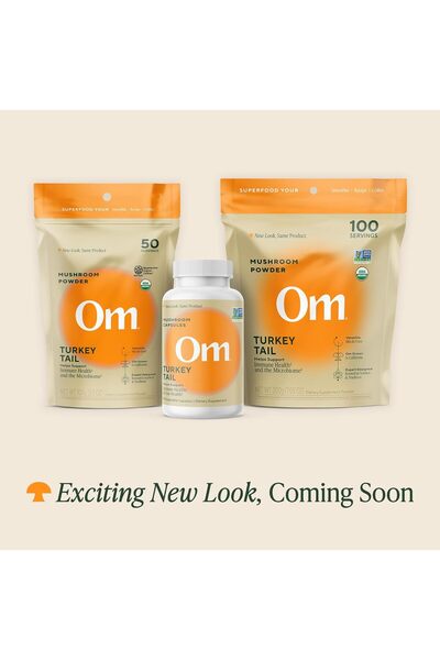 OM MUSHROOM Om Organic Mushroom Nutrition Supplement, Turkey Tail, Holistic Defense, Immune Support, 100 Serving