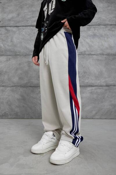 MATTİMODA Çapraz Şeritli Baggy Krem Eşofman Altı