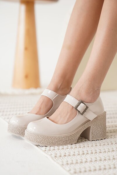 modaserdem Modasrdm Women's Beige Patent Leather Casual Shoes