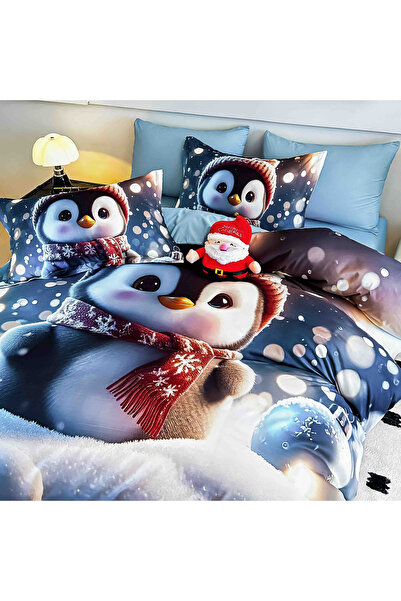 CHIRASO Christmas Bedding CHIRASO, 5D, ELASTIC Sheet 180x200+30cm, Duvet Cover, 4 Pillowcases, Penguin