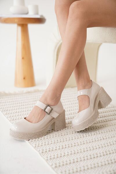 modaserdem Modasrdm Women's Beige Patent Leather Casual Shoes